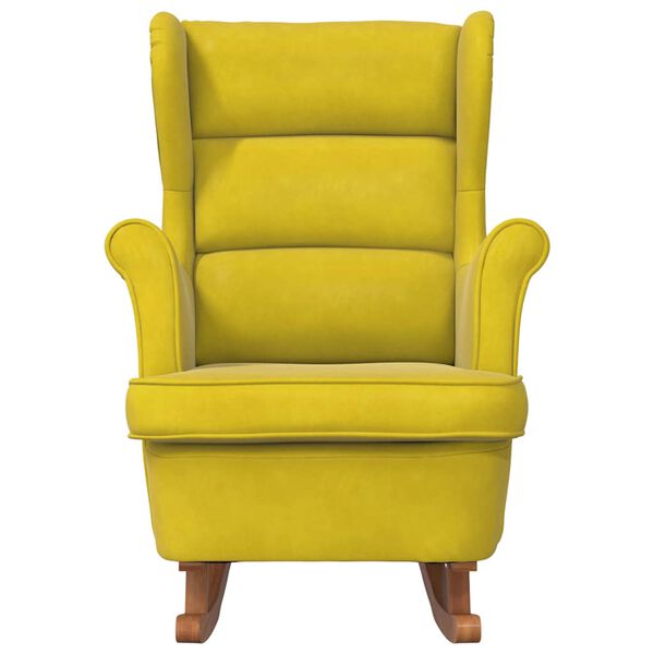 vidaXL Fauteuil &agrave; bascule &agrave; oreilles en velours jaune bois massif