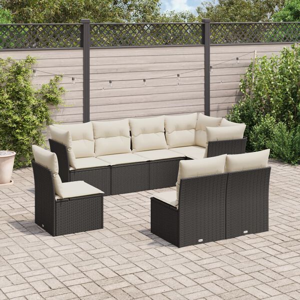 vidaXL Salon de jardin 8 pcs avec coussins noir r&eacute;sine tress&eacute;e