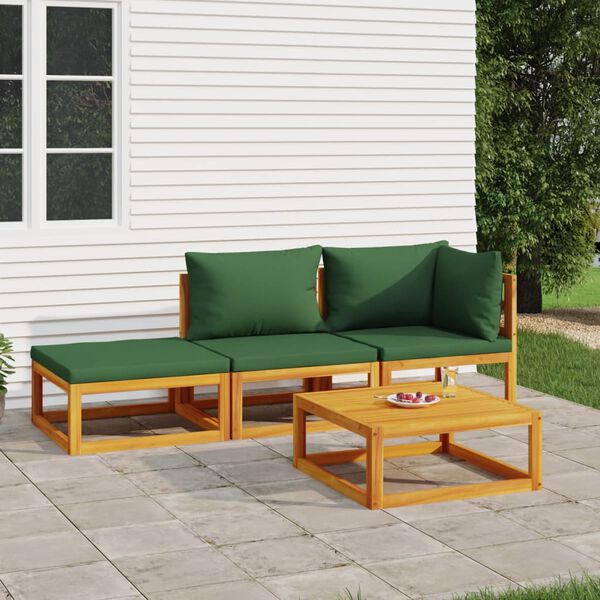 vidaXL Salon de jardin 4 pcs avec coussins vert bois massif