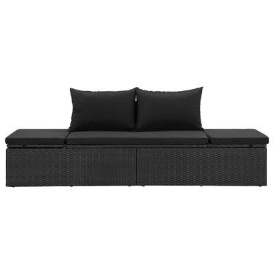 vidaXL Chaise longue avec coussins Résine tressée Noir