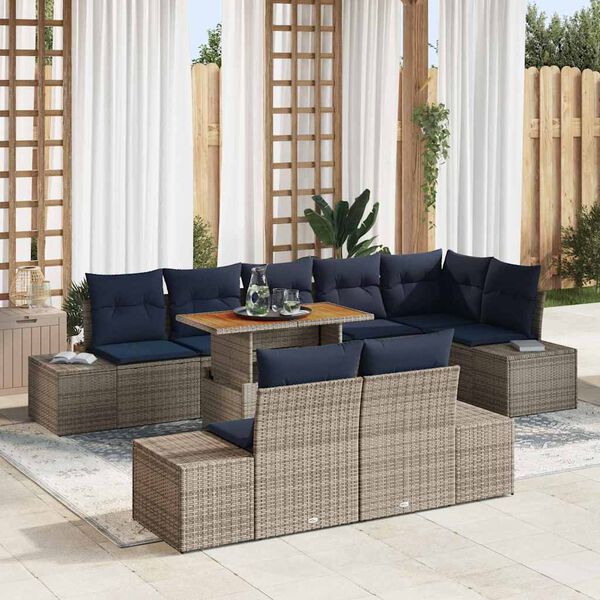 vidaXL Ensemble de salle &agrave; manger pour jardin 9 pcs Gris et marine