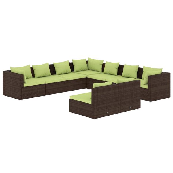 vidaXL Salon de jardin avec coussins 9 pcs marron r&eacute;sine tress&eacute;e