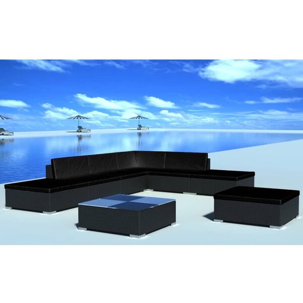 vidaXL Salon de jardin 8 pcs avec coussins r&eacute;sine tress&eacute;e noir