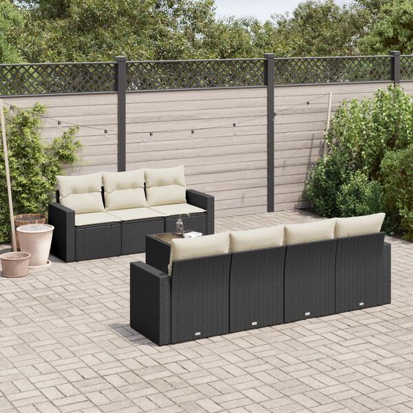 vidaXL Salon de jardin 8 pcs avec coussins noir r&eacute;sine tress&eacute;e