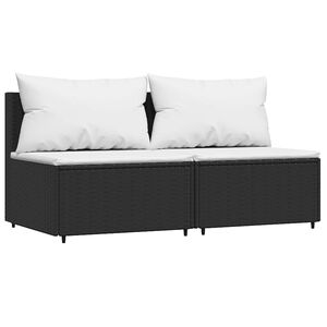 vidaXL Canap&eacute;s centraux de jardin et coussins 2pcs Noir R&eacute;sine tress&eacute;e
