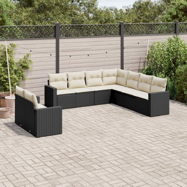 vidaXL Salon de jardin 9 pcs avec coussins noir r&eacute;sine tress&eacute;e