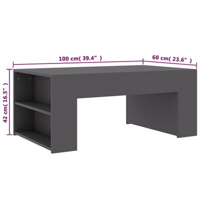 vidaXL Table basse gris 100x60x42 cm bois d'ingénierie