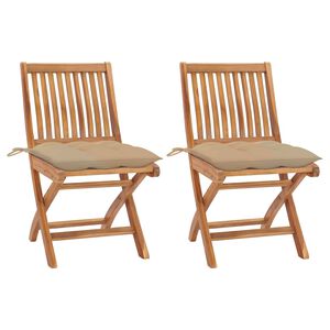 vidaXL Chaises de jardin lot de 2 et coussins beige Bois teck massif