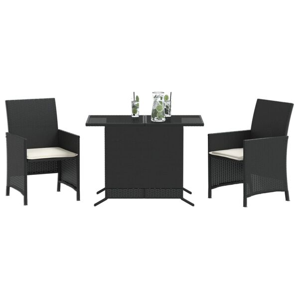vidaXL Ensemble de bistro 3 pcs avec coussins noir r&eacute;sine tress&eacute;e