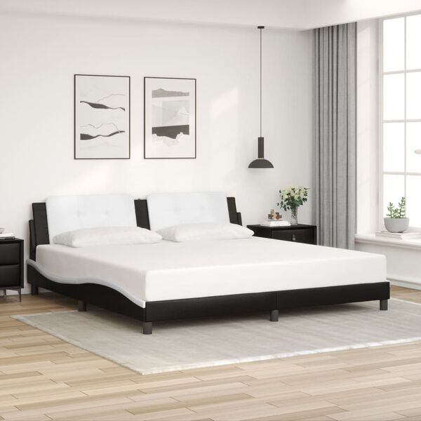 vidaXL Cadre de lit avec LED sans matelas Zadar noir blanc 193x203 cm