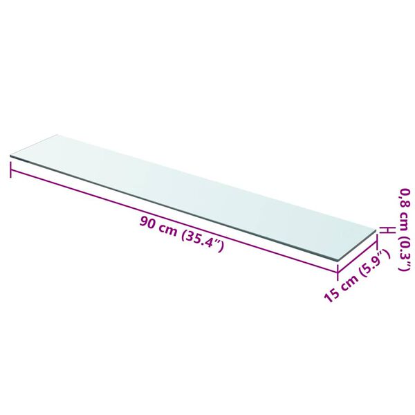 vidaXL Panneau d’étagère Verre transparent 90 x 15 cm
