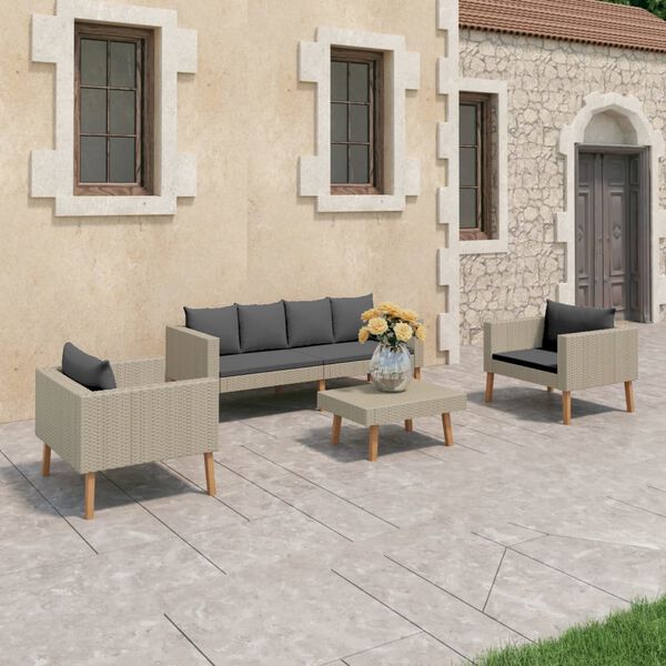 vidaXL Salon de jardin 4 pcs avec coussins Résine tressée Beige