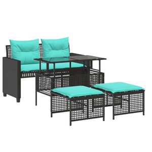 vidaXL Salon de jardin 4 pcs avec coussins noir r&eacute;sine tress&eacute;e verre