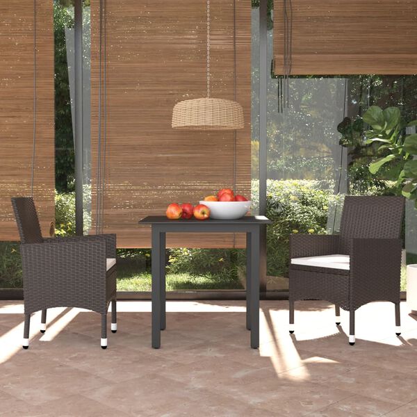 vidaXL Ensemble &agrave; d&icirc;ner de jardin avec coussins 3 pcs poly rotin brun