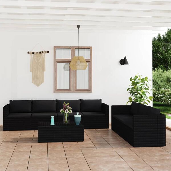 vidaXL Salon de jardin 8 pcs avec coussins r&eacute;sine tress&eacute;e noir
