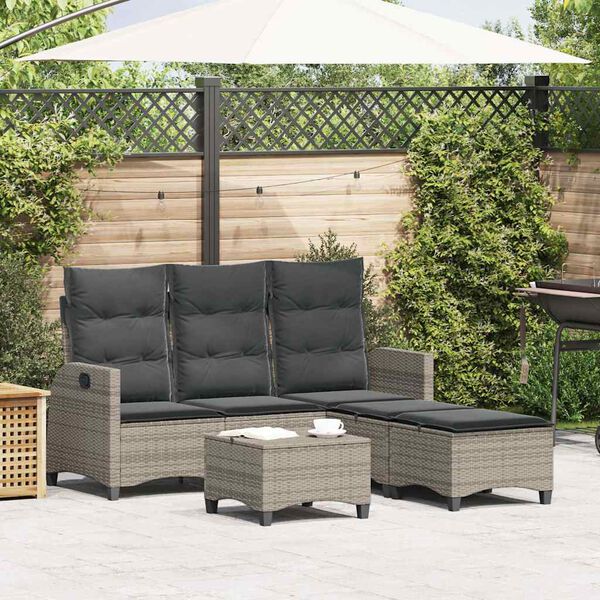 vidaXL Salon de jardin 3 pcs avec coussins forme L gris r&eacute;sine tress&eacute;e