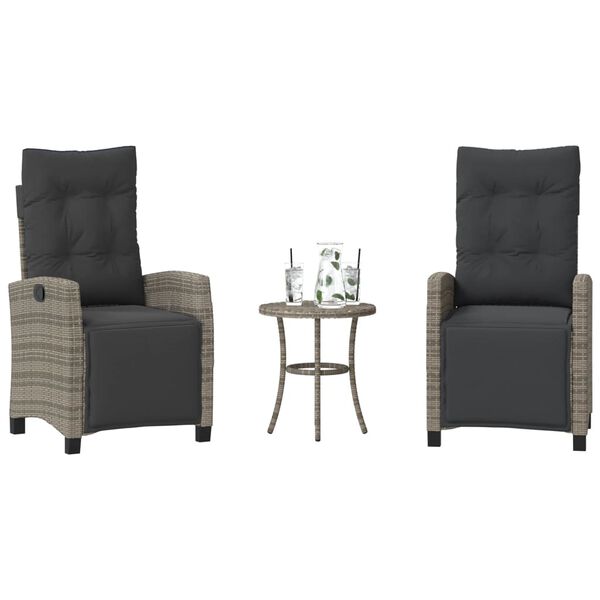 vidaXL Ensemble de bistro 3 pcs avec coussins gris r&eacute;sine tress&eacute;e