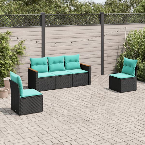 vidaXL Salon de jardin 5 pcs avec coussins noir r&eacute;sine tress&eacute;e