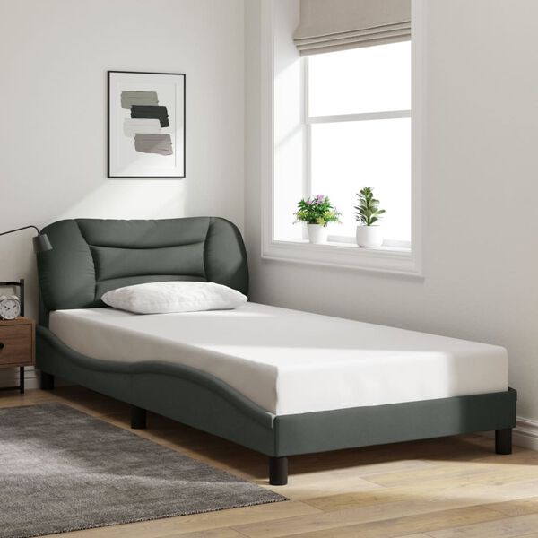 vidaXL Cadre de lit sans matelas Hvar gris fonc&eacute; 100x190 cm tissu