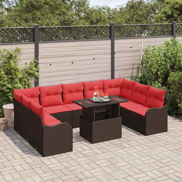 vidaXL Ensemble de canap&eacute; de jardin 10 pcs Marron Poly rotin