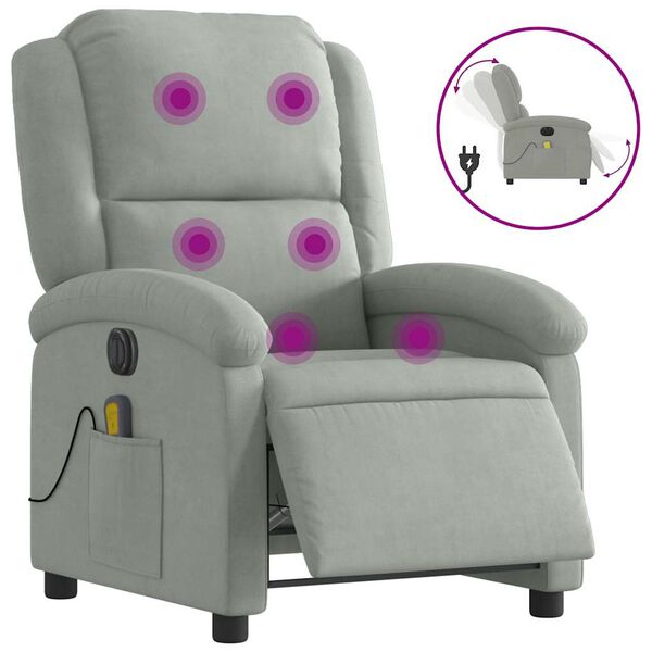 vidaXL Fauteuil inclinable de massage électrique gris clair velours