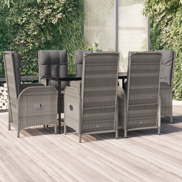 vidaXL Ensemble &agrave; manger jardin et coussins 7 pcs Noir et gris Rotin