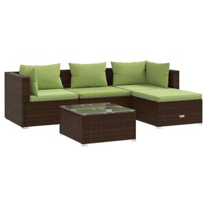 vidaXL Salon de jardin 5 pcs avec coussins r&eacute;sine tress&eacute;e marron