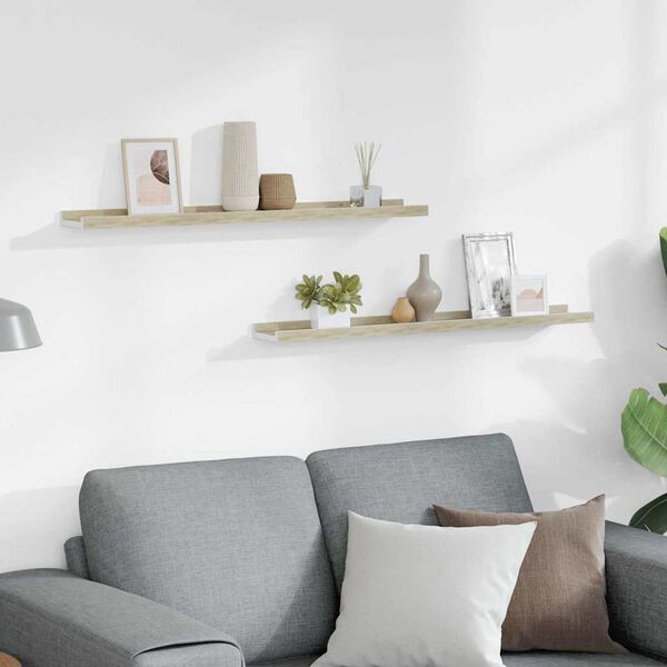vidaXL &Eacute;tag&egrave;res murales 2 pcs blanc et ch&ecirc;ne sonoma 80x9x3 cm