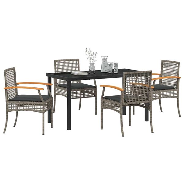 vidaXL Ensemble de salle &agrave; manger pour jardin 5 pcs Gris et Noir Rotin