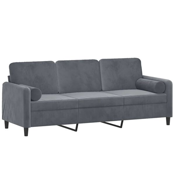 vidaXL Canap&eacute; 3 places avec oreillers gris fonc&eacute; 180 cm velours