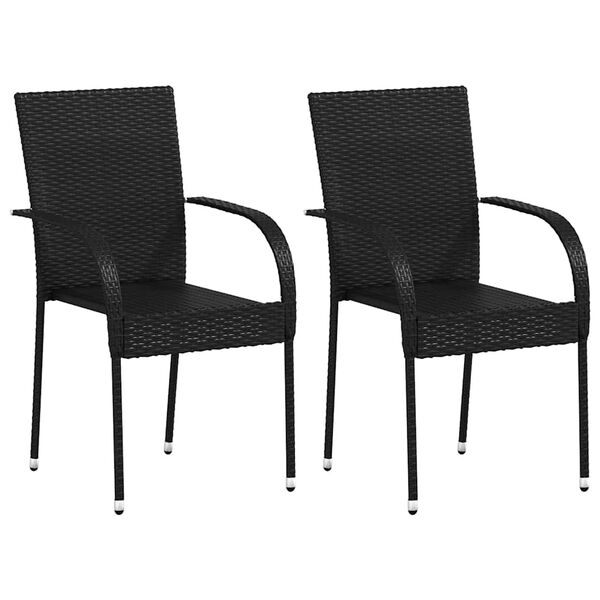 vidaXL Chaises empilables d'ext&eacute;rieur lot de 2 R&eacute;sine tress&eacute;e Noir