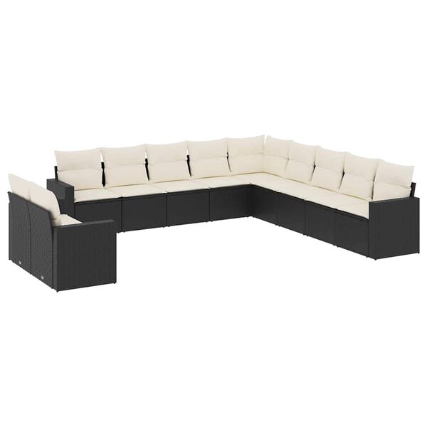 vidaXL Salon de jardin 11 pcs avec coussins noir r&eacute;sine tress&eacute;e