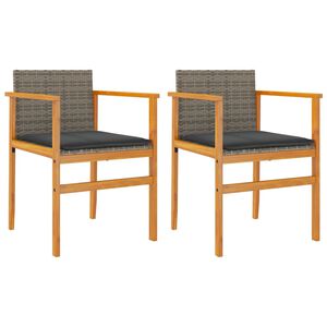 vidaXL Chaises de jardin coussins lot de 2 gris r&eacute;sine tress&eacute;e et bois