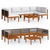 vidaXL Salon de jardin 7 pi&egrave;ces avec coussins, bois d'acacia cr&egrave;me et corde