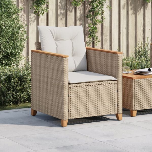 vidaXL Chaise de jardin avec coussins beige r&eacute;sine tress&eacute;e