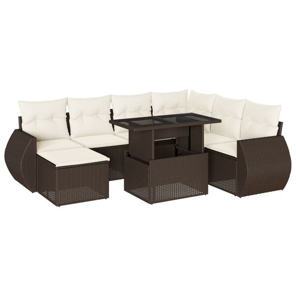 vidaXL Salon de jardin 8 pcs avec coussins marron r&eacute;sine tress&eacute;e