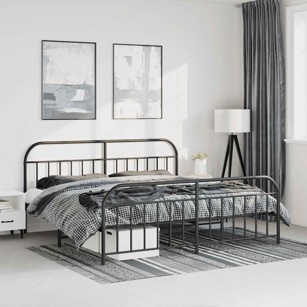 vidaXL Cadre de lit m&eacute;tal sans matelas avec pied de lit noir 183x213cm
