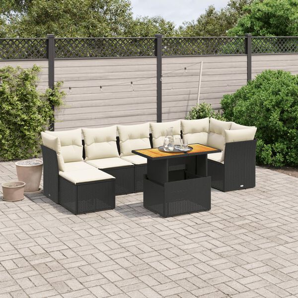 vidaXL Salon de jardin 8 pcs avec coussins noir r&eacute;sine tress&eacute;e