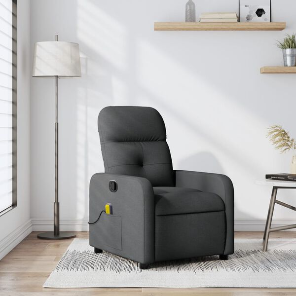 vidaXL Fauteuil inclinable de massage gris fonc&eacute; tissu