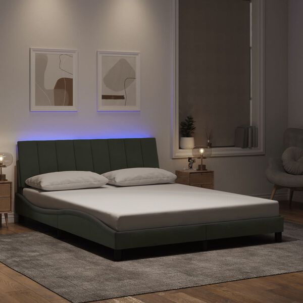 vidaXL Cadre de lit avec LED sans matelas Hanko gris clair 152x203 cm velours