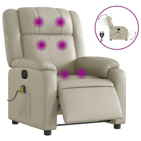 vidaXL Fauteuil inclinable de massage &eacute;lectrique cr&egrave;me similicuir
