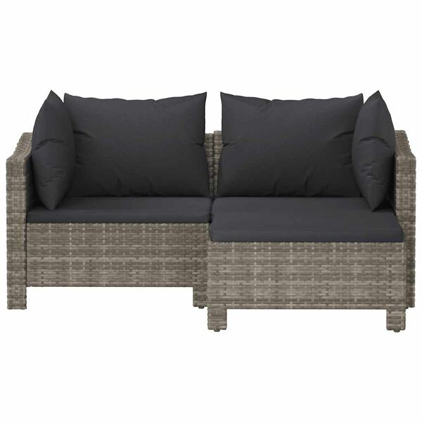 vidaXL Salon de jardin 3 pcs avec coussins Gris Résine tressée