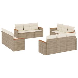 vidaXL Salon de jardin avec coussins 12 pcs beige r&eacute;sine tress&eacute;e