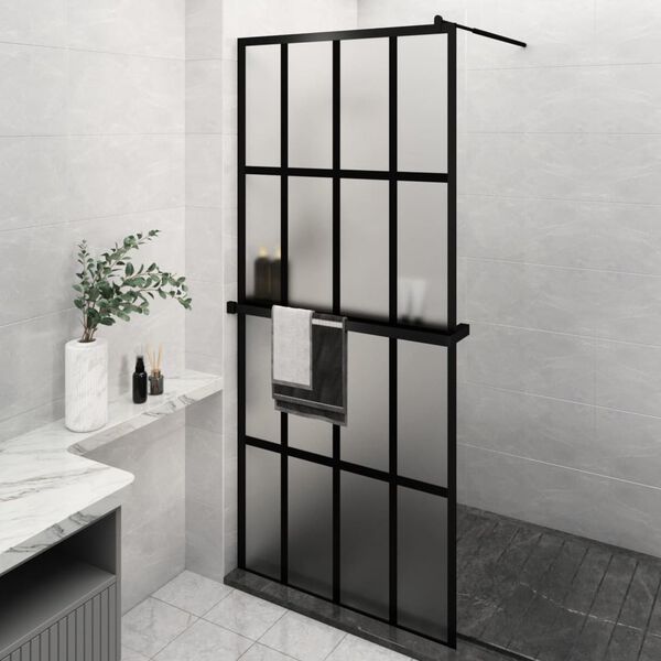 vidaXL Paroi de douche avec &eacute;tag&egrave;re Noir 100x195cm Verre ESG&Aluminium
