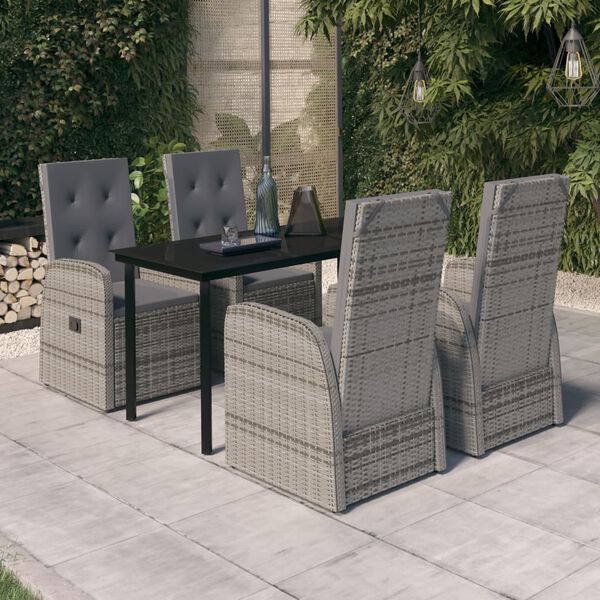 vidaXL Ensemble &agrave; manger de jardin avec coussins 5 pcs Gris