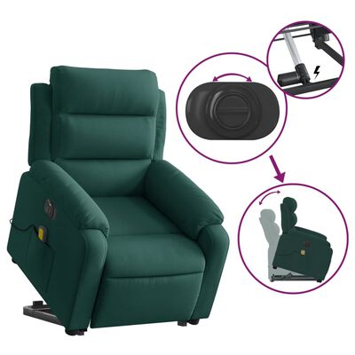 vidaXL Fauteuil inclinable de massage électrique vert foncé velours