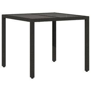 vidaXL Table de jardin dessus en verre Noir 90x90x75 cm R&eacute;sine tress&eacute;e