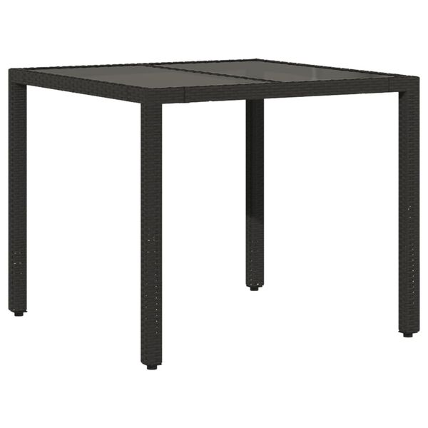 vidaXL Table de jardin dessus en verre Noir 90x90x75 cm R&eacute;sine tress&eacute;e
