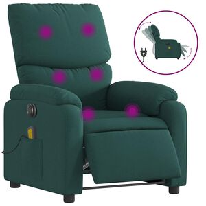 vidaXL Fauteuil inclinable de massage &eacute;lectrique vert fonc&eacute; tissu