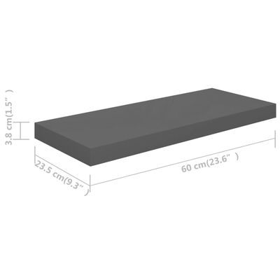 vidaXL Étagère murale flottante Gris brillant 60x23,5x3,8 cm MDF